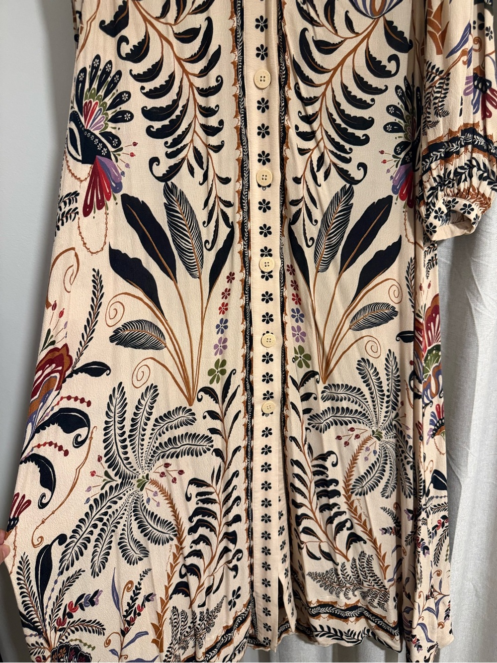 FARM Rio Cream Maxi Dress with Black Botanical Print and Multicolor Accents - Picture 5 of 10